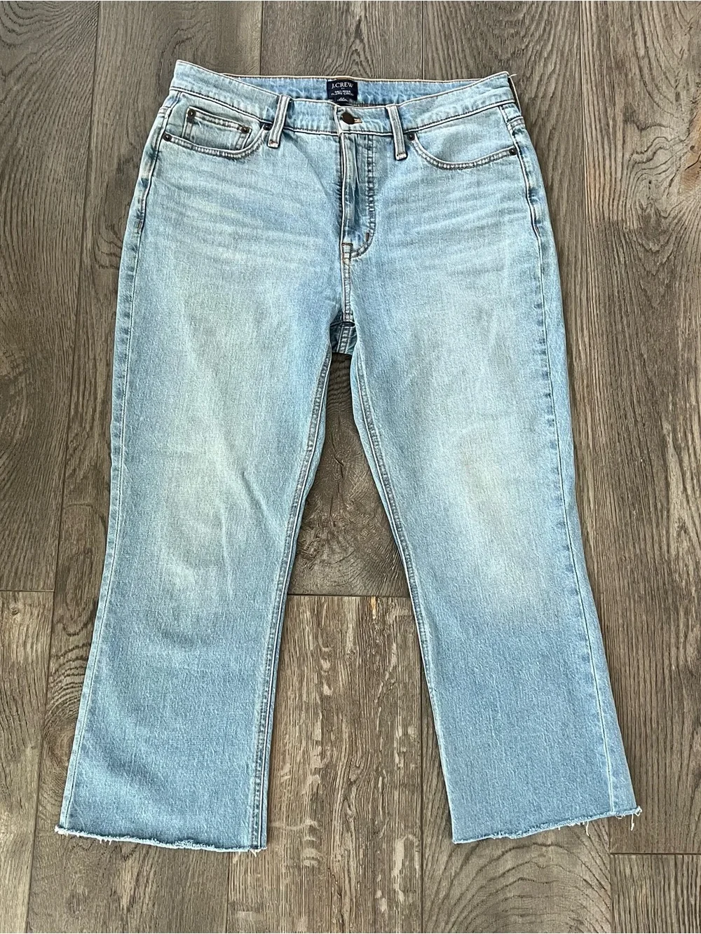 J CREW Mid-Rise Flare Crop Raw Hem Denim Jeans Size 29